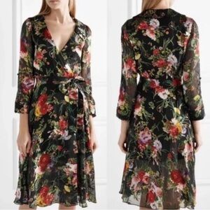 Alice + Olivia Blooming Bouquet Floral Print Wrap Dress Fall Wedding Guest Party